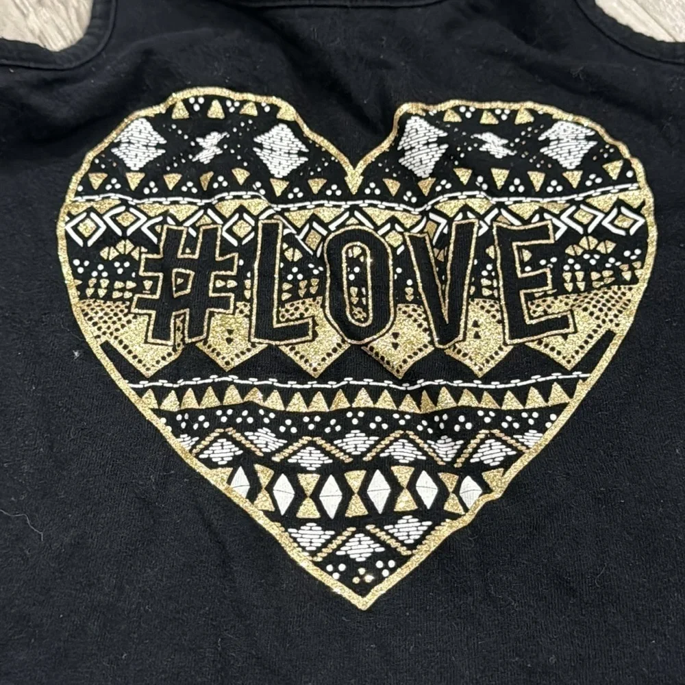 Youth Girls Black Summer Tank Top with Heart Gold Sparkle Size XS / 4